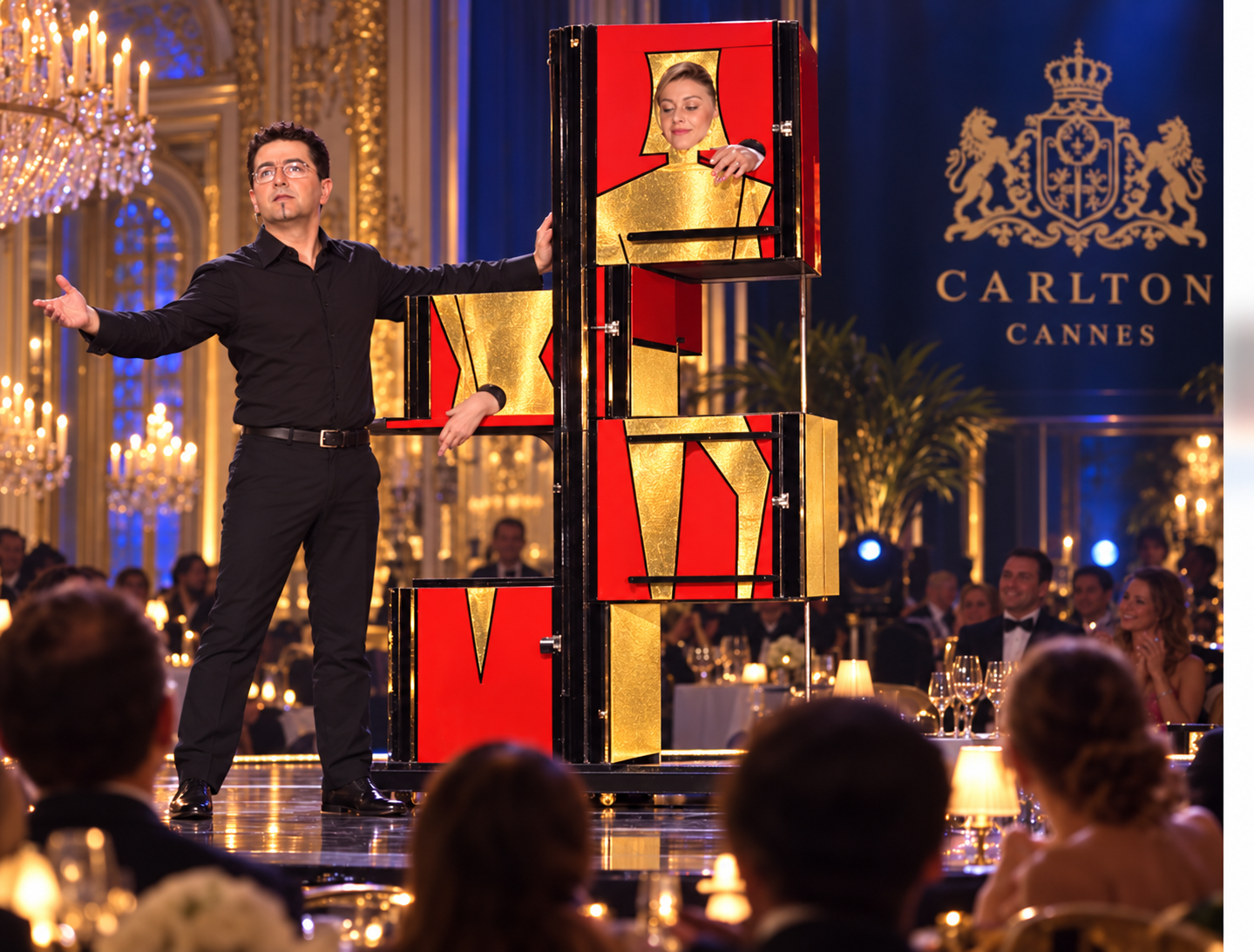 Pierre Ruby et une grande illusion lors de la soirée événementielle au Carlton de Cannes